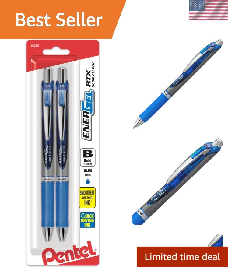 Refillable EnerGel RTX Bold Line Pens, Retractable & Smooth – 2 Count Blue Ink