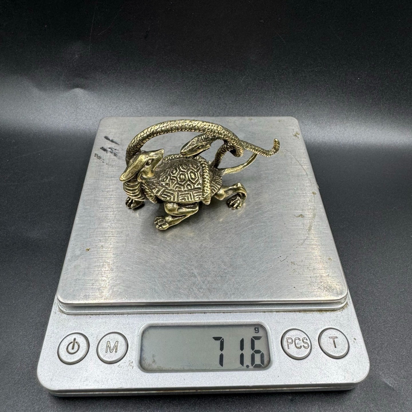 Vintage Brass Black Tortoise Xuanwu Statue Four Symbols FengShui LongevityWealth