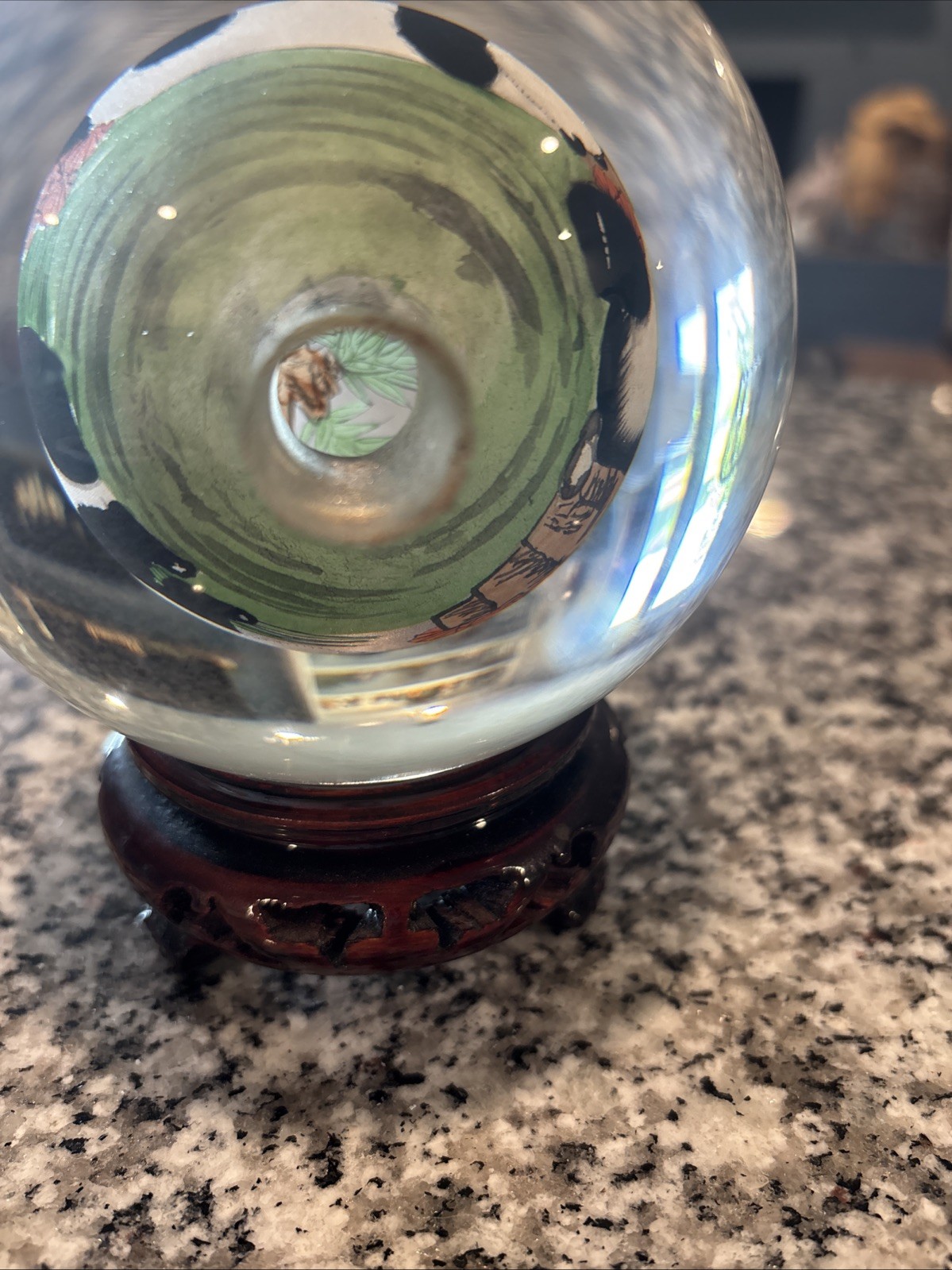 Chinese Glass Ball Sphere Reverse Hand Painted Pandas