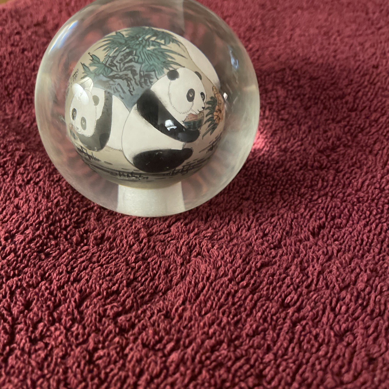 Chinese Glass Ball Hand Painted Pandas Sphere Paperweight