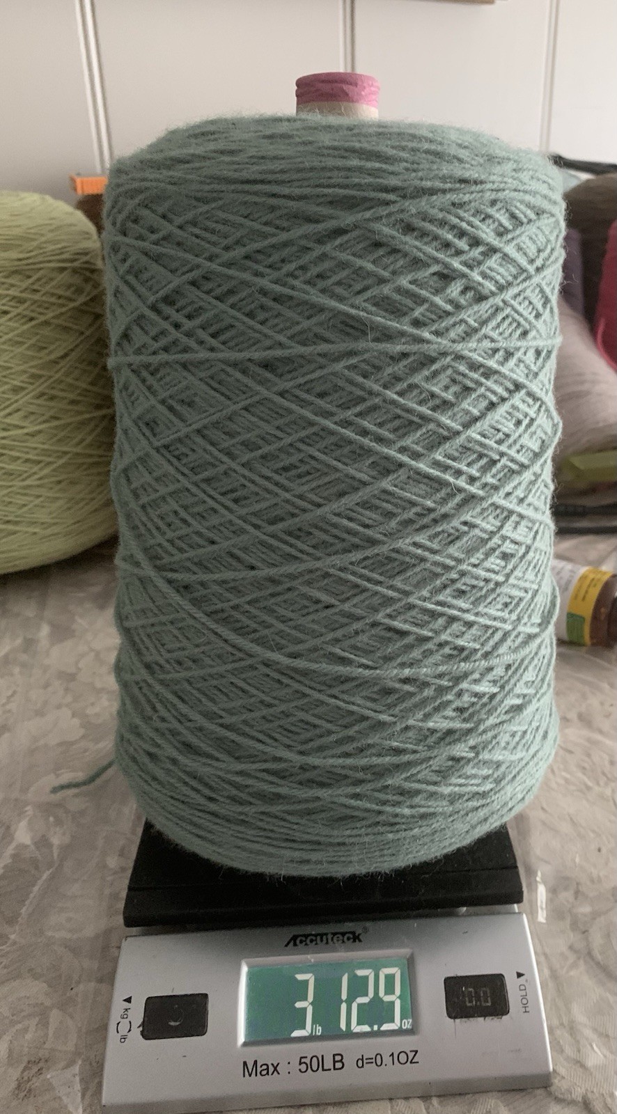 Huge Cone of Worsted WOOL YARN a Nice Blue green Color 3 Lbs 12 Oz