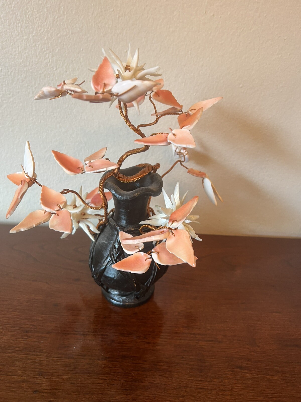 Coral Shells Bonsai Ming Tree of life Wire Wraped Hand made japan 1950’s 9” BB1