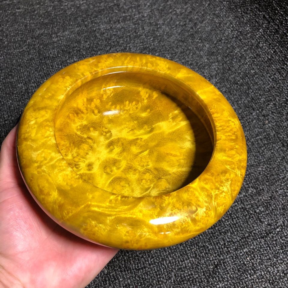 Burma Golden Camphor Ashtray 4.33in Solid Wood Large Home Decor