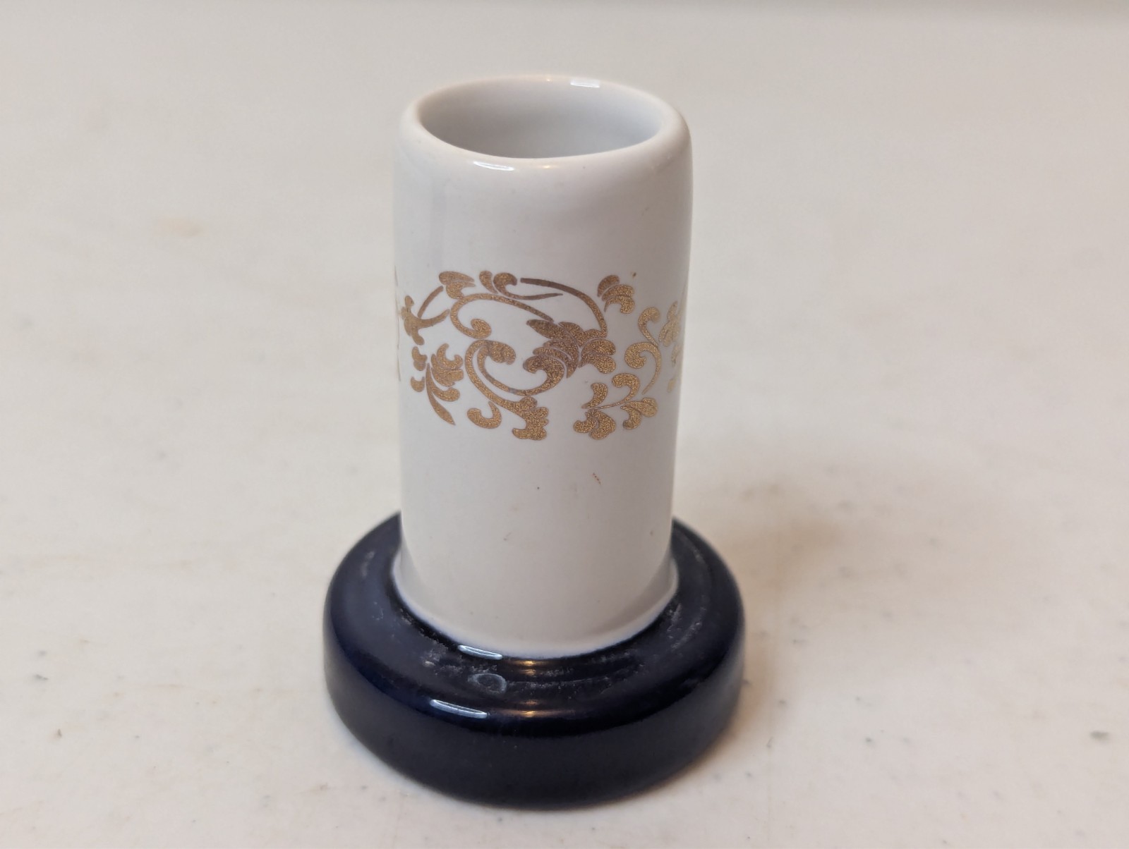 Toothpick Holder Porcelain Chinese Asian Blue Gold White 2 Piece