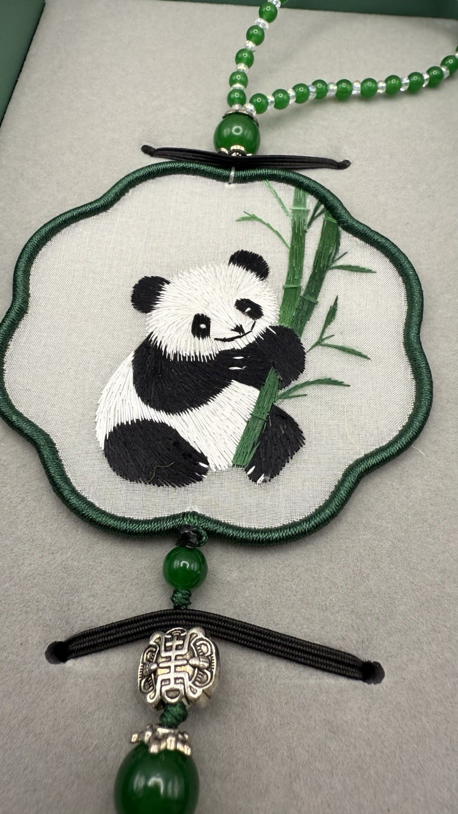 Chinese Silk Panda Embroidery Tassel Charm Boxed 15″ Delegate Gift