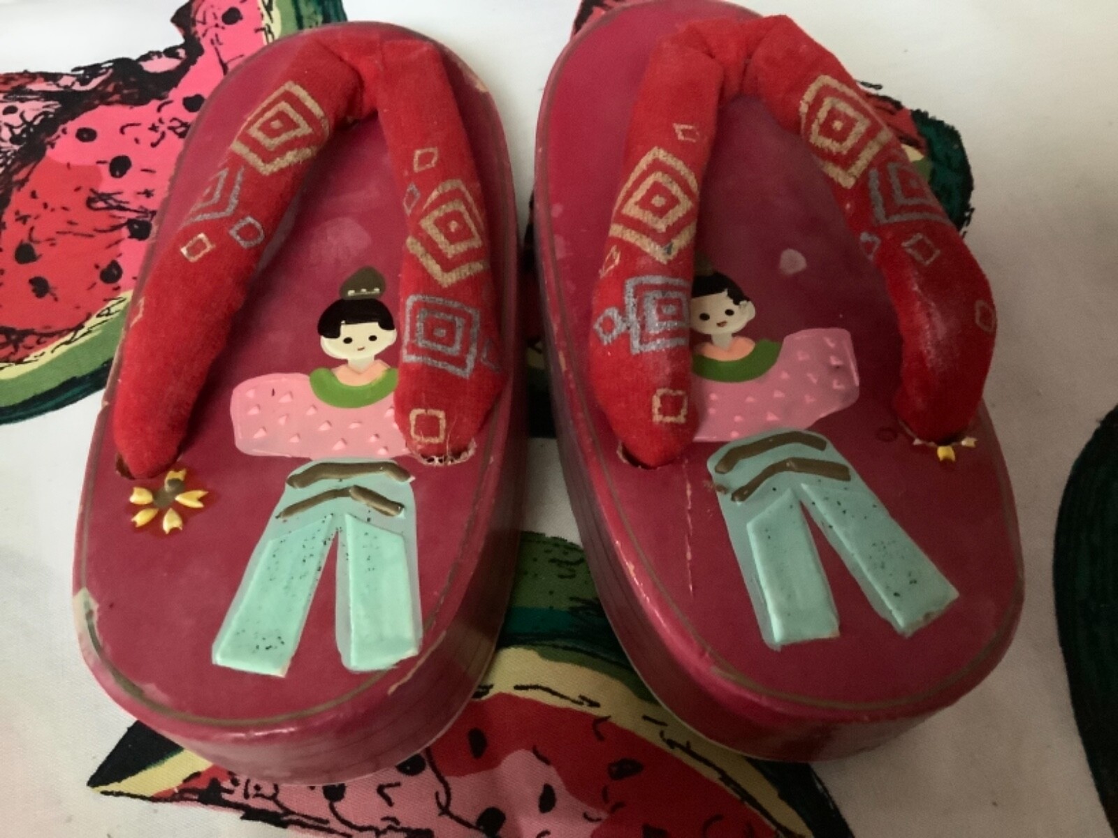 CHILDREN’S CHINESE WOODEN KIMONO CLOGS 6” Long x 2 5/8” Wide