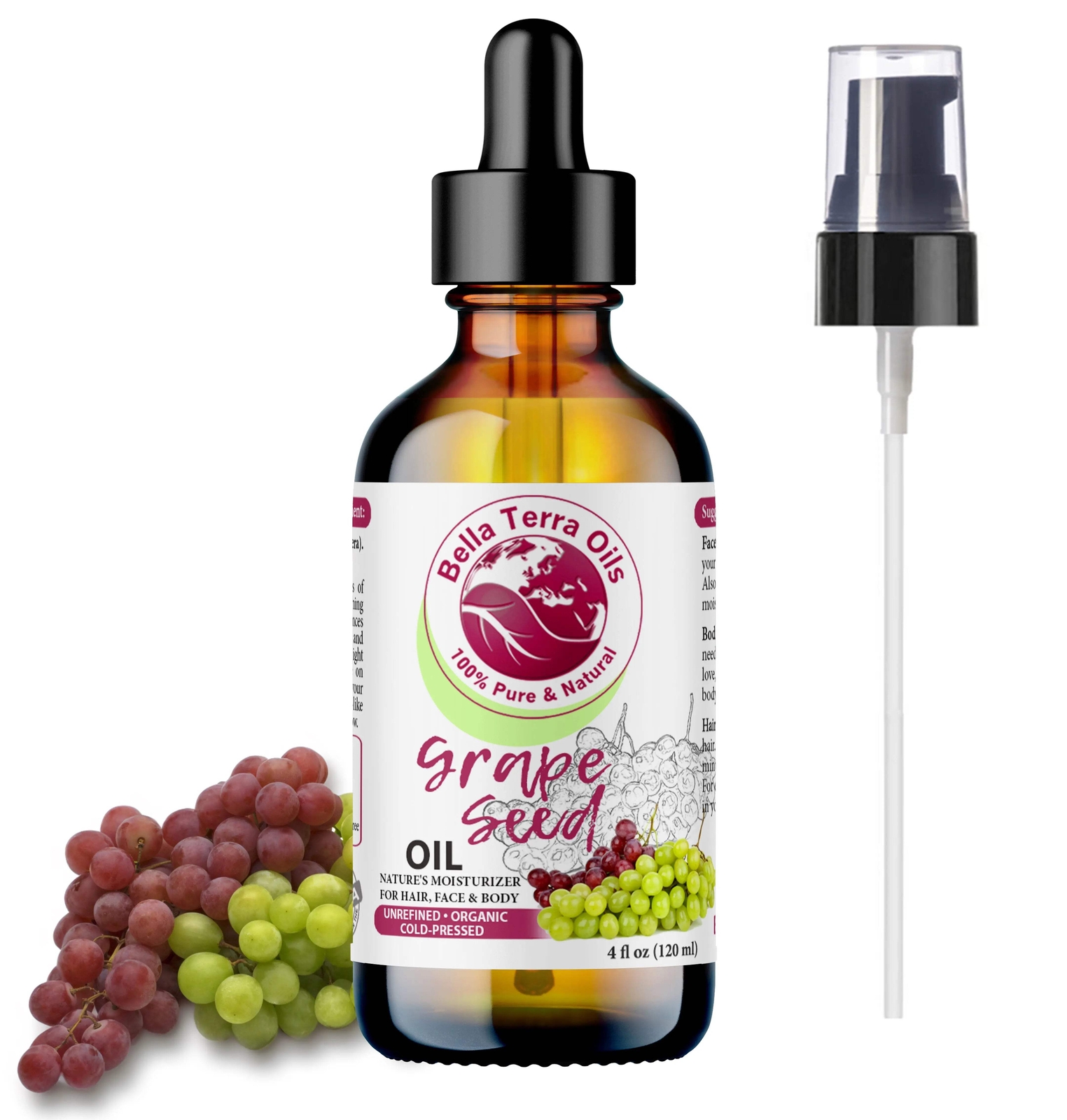 Cold-Pressed Grape Seed Oil 100% Pure Skin Hair Massage Moisturizer Carrier