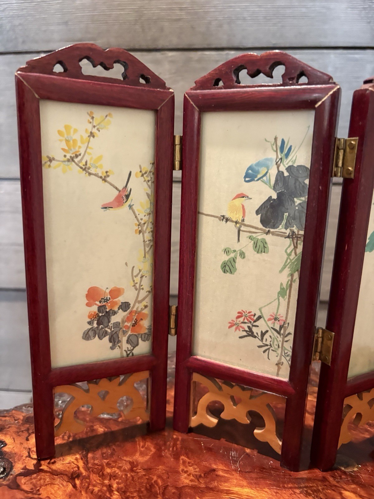 Vintage Chinese Oriental Mini Small Four Panel Table Screen Used