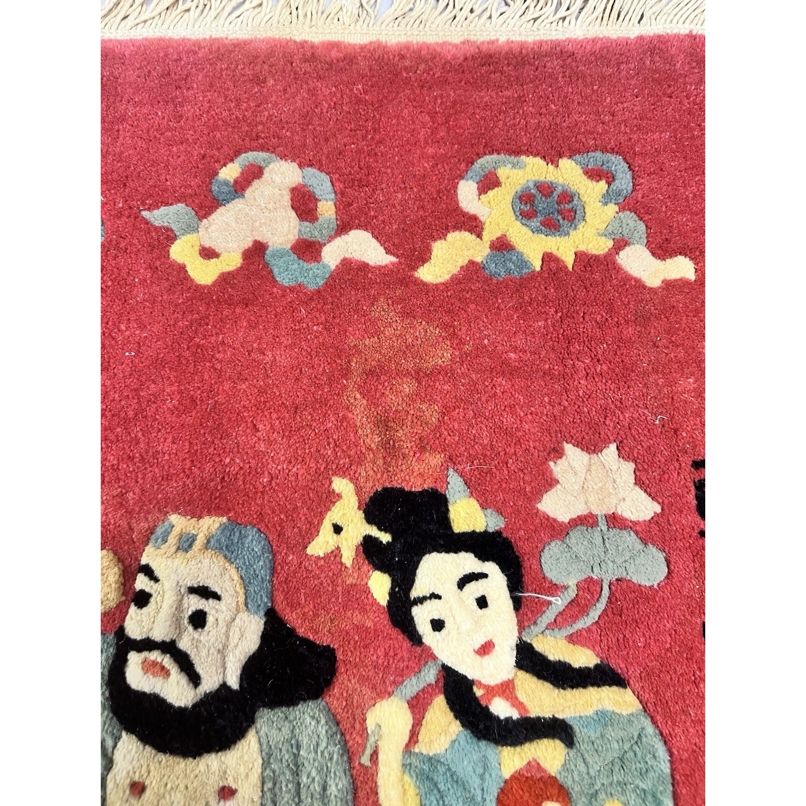 Authentic Chinese Wool Rug 10 Immortals Folklore Temple Antique 60.5″ X 36″ Vtg