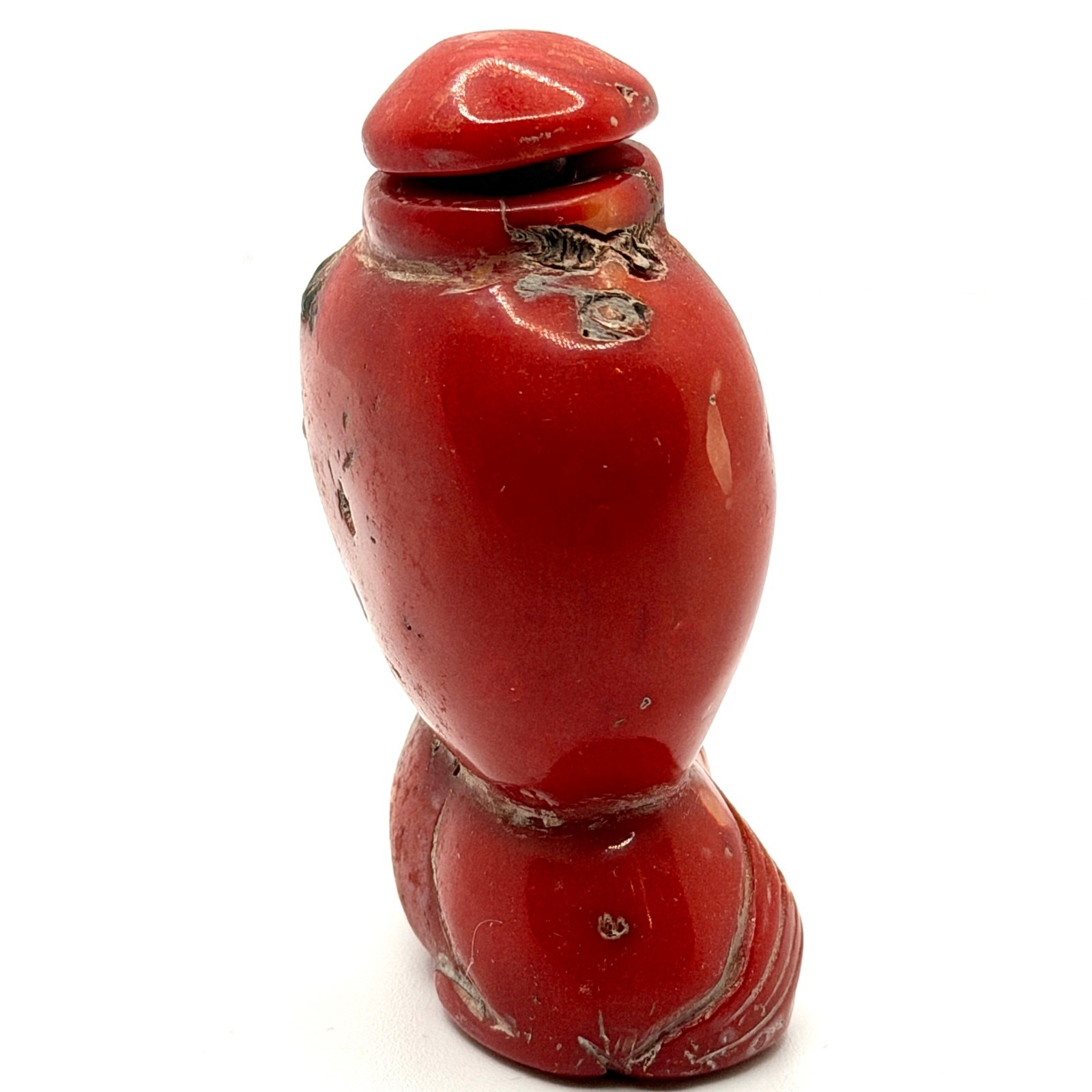 Vintage 60s Carved Natural Coral Dragon Chinoiserie Snuff Bottle