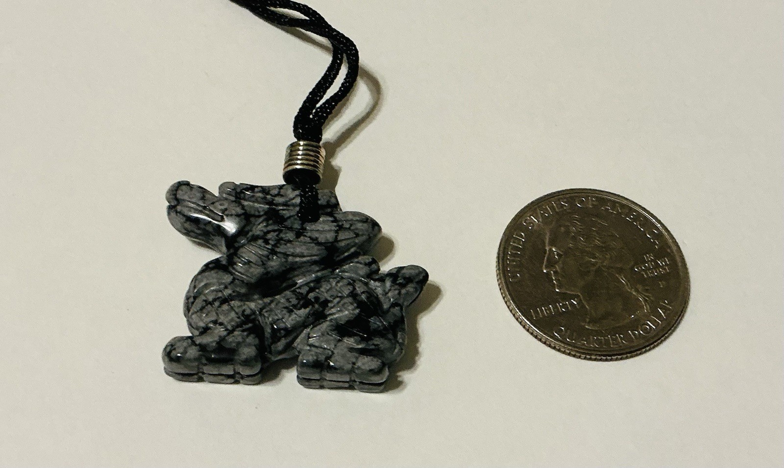 Crouching Dragon Pendant In Snowflake Obsidian