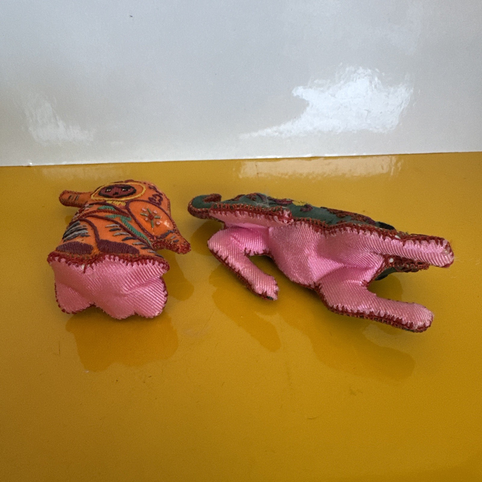 Vintage set of 2 handmade Chinese Silk Hand Embroidered Animal Figures