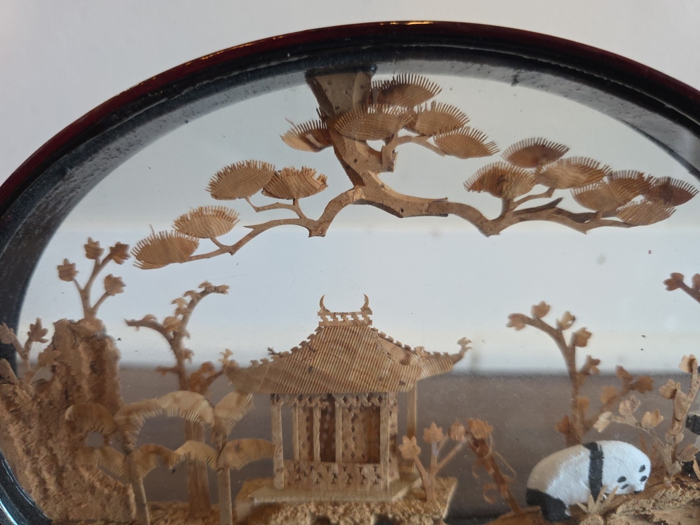 World Market Carved Corkwood Diorama Pandas Chinese Vintage