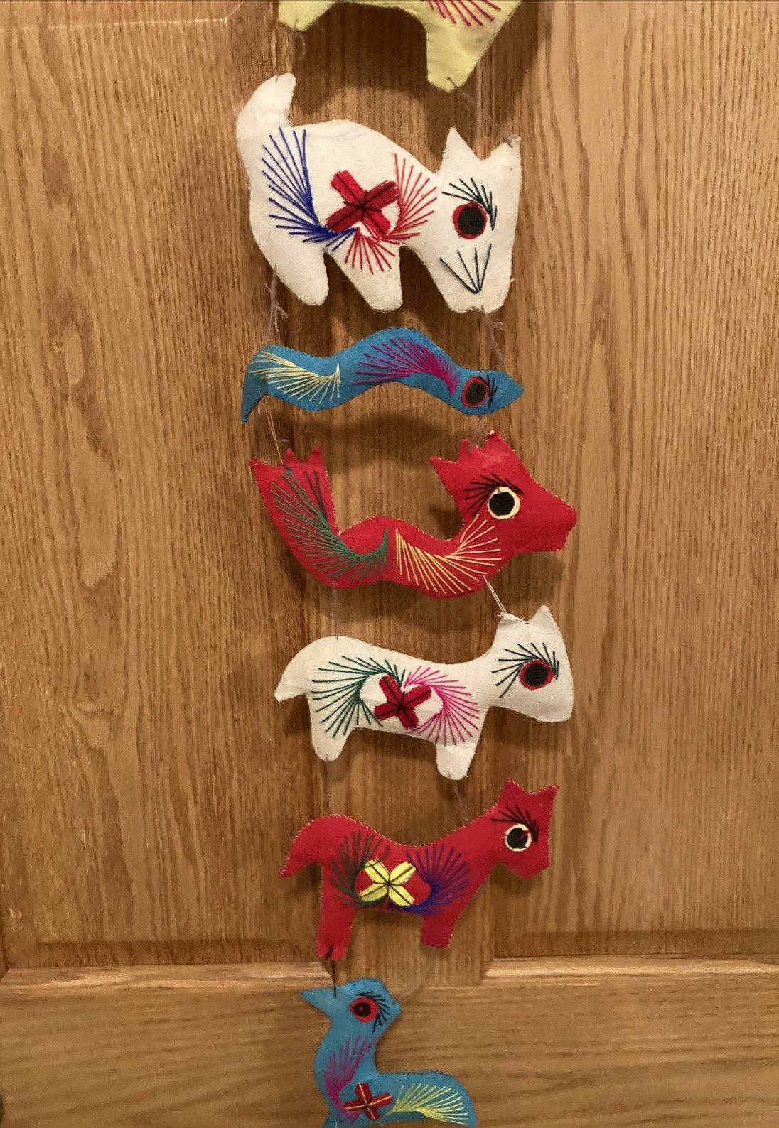 Chinese Zodiac Folk Art Felt Ornaments Hand Made Embroidered 48″ Long Set of 12