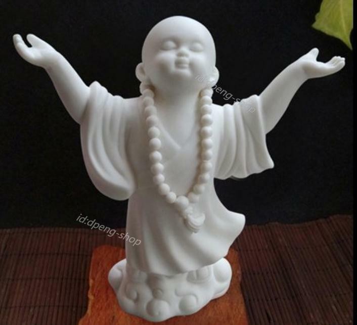 5.9″Chinese White Porcelain Ceramics Buddha Beads Little Monk Figurine Statue