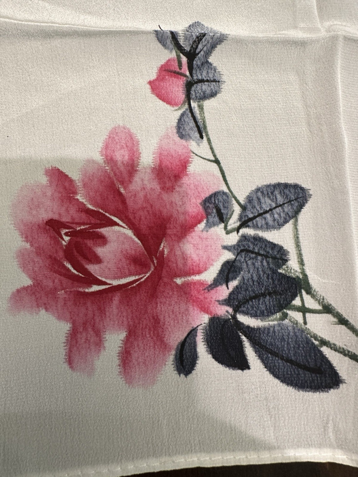 New Vintage Chinese Silk Handkerchief 100% Silk,Hand Painted In Original Packing