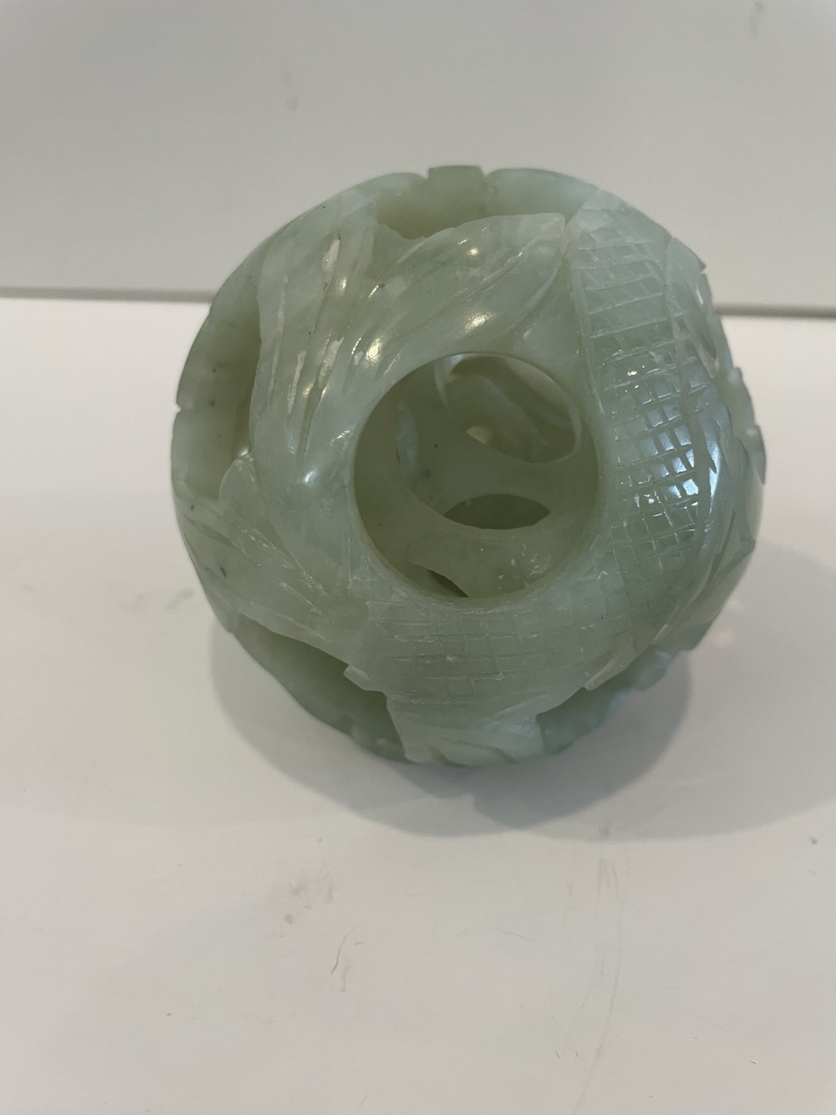 Chinese Puzzle Ball Jade Sphere Serpentine Round 3.5 Inch Preowned 5 Layers