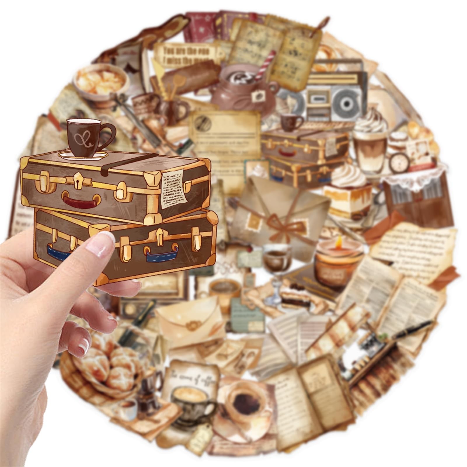 Retro Coffee Shop Stickers 50 PCS Waterproof Transparent PET Aesthetic Decals