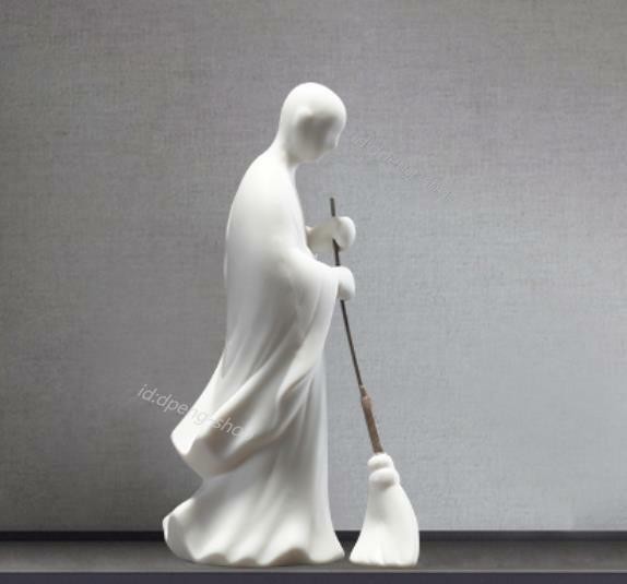 6.2″ Chinese White Porcelain Ceramics Sweep Floor Buddhist Monk Statue Statues