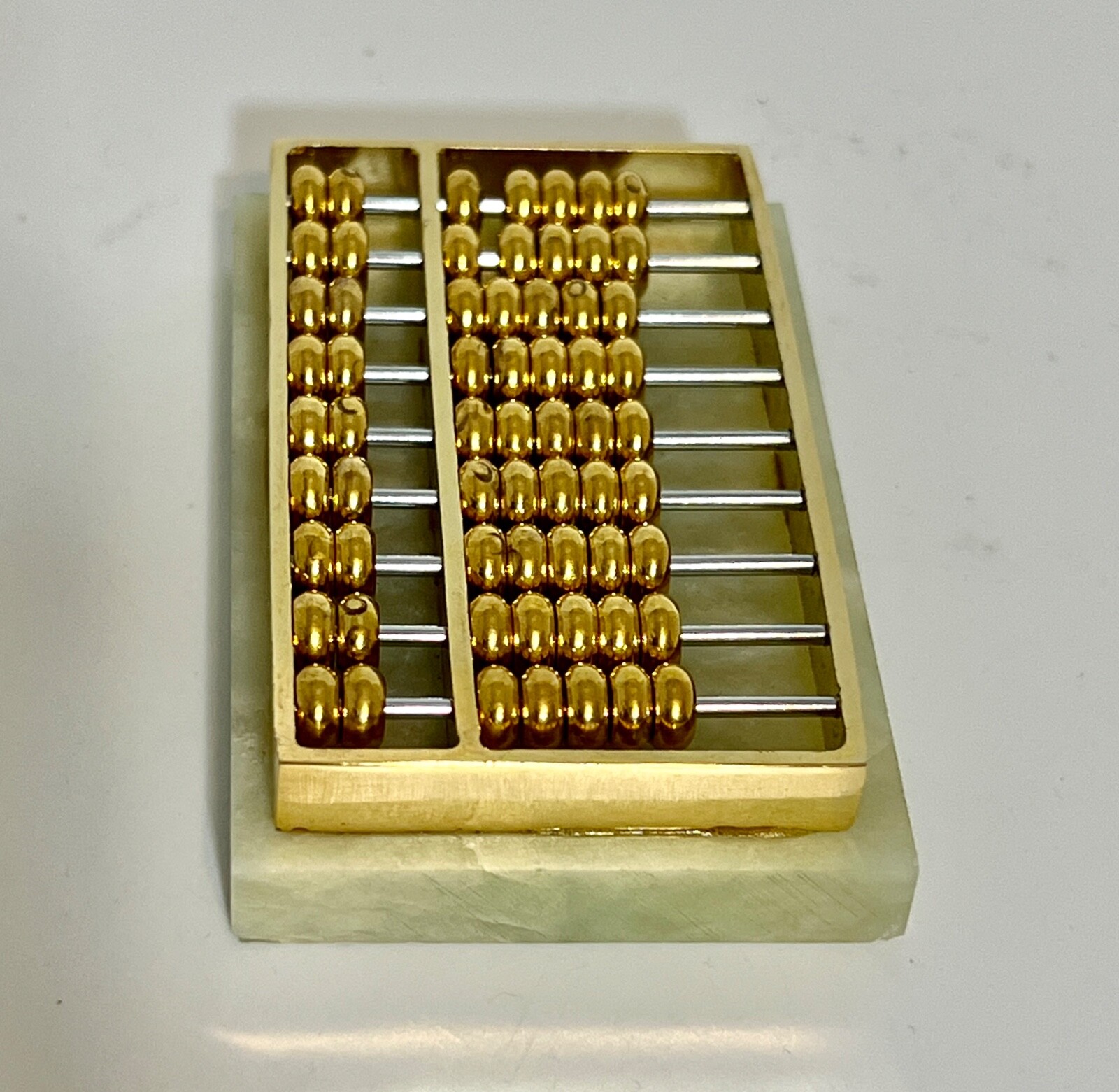 Vtg Mini Brass ABACUS Paper Weight Lt Green Marble Base 3.25″x2″ Desk Office NIB
