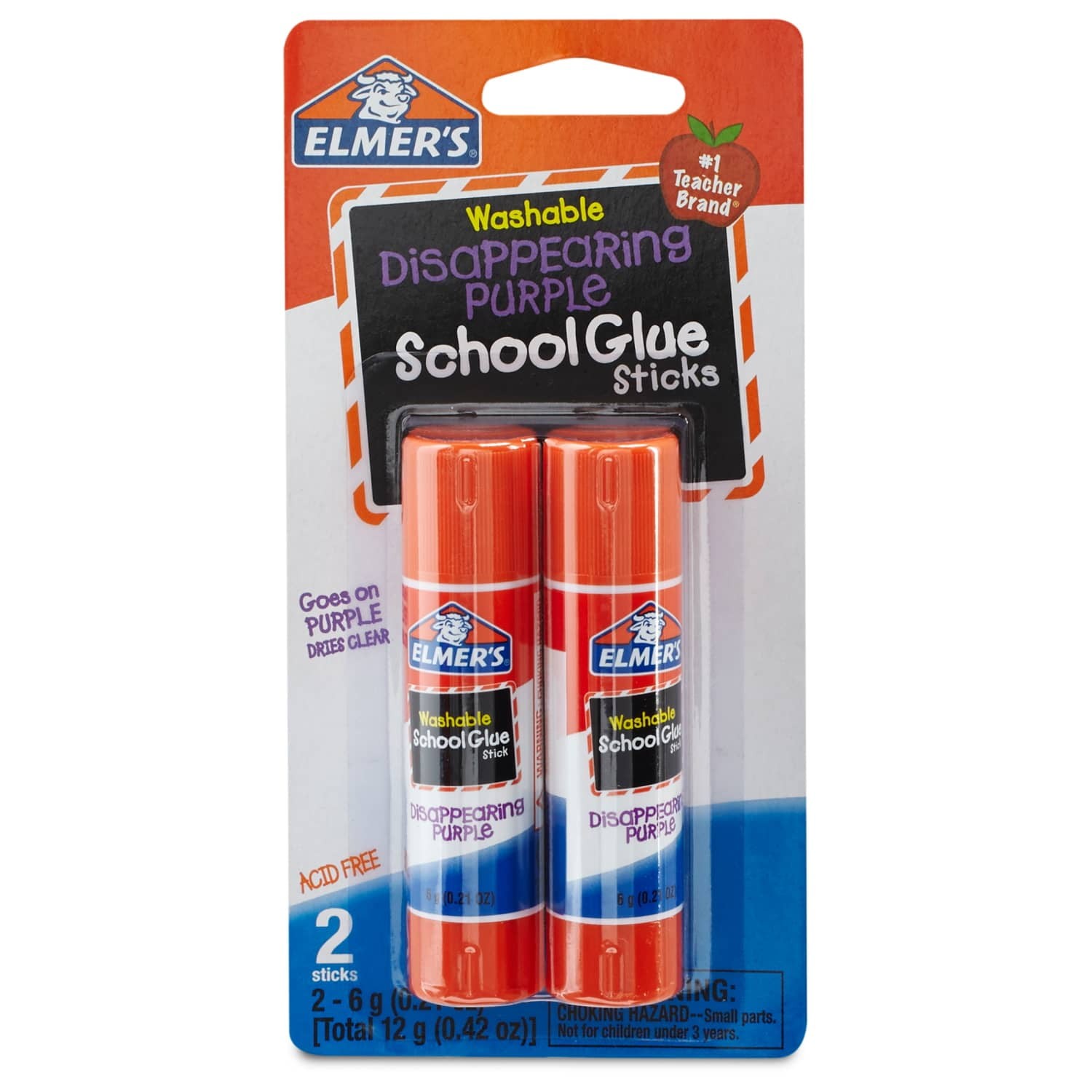 Elmer’s Glue Stick Washable Disappearing Purple School Glue .21oz EACH 2 Pack