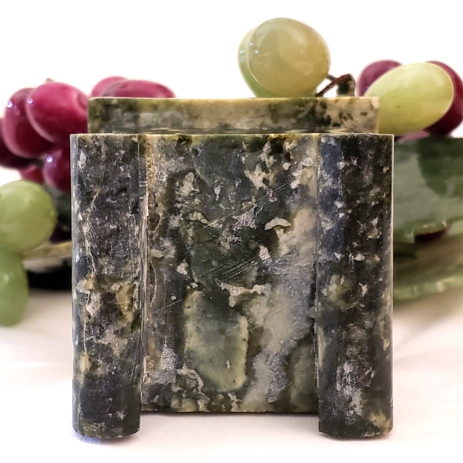 Jade Bonsai Grape Vine Tree Studio Art Carved Stone in Marble Planter 9″ Vintage