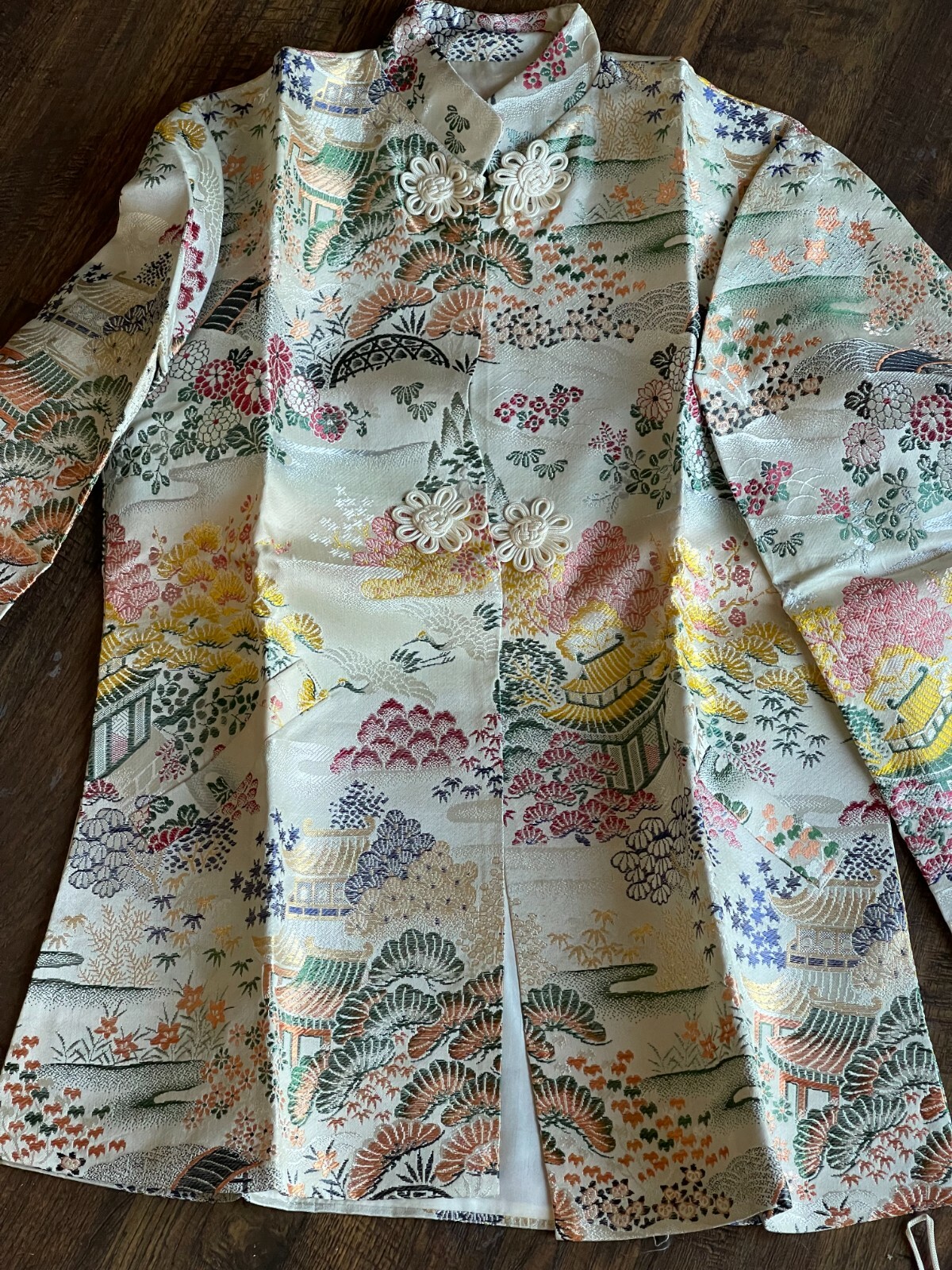 Asian Oriental Silk Jacket Coat Embroidered Medium