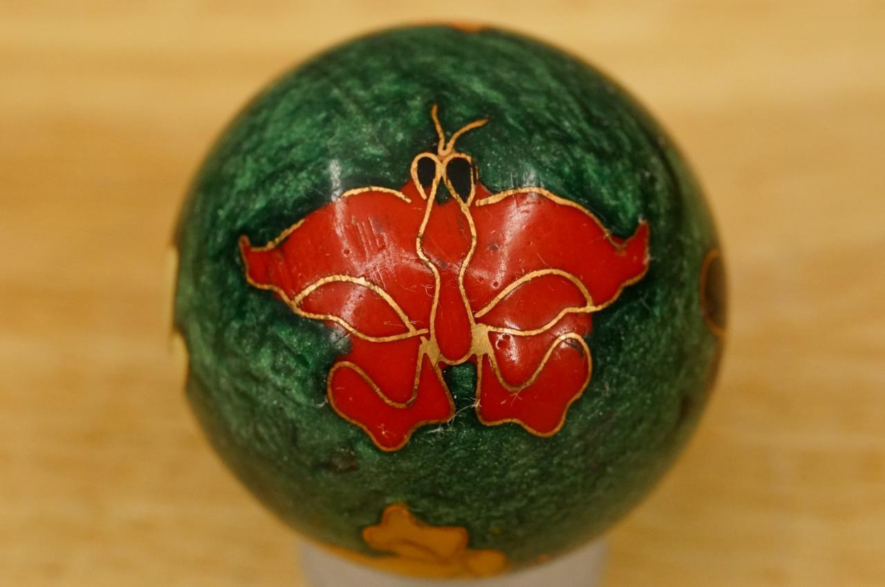Chinese Cloisonne Brass Enamel Sphere Butterfly Jingle Exercise Ball 1.75″ Tall