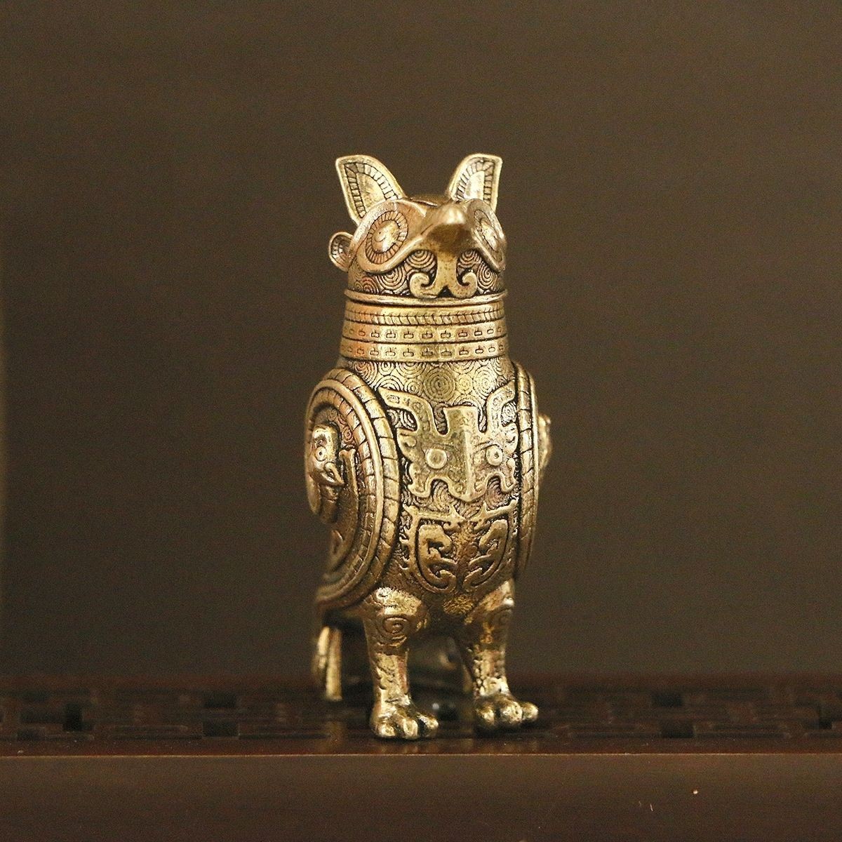 Brass Fu Hao Owl Zun 5.2cm Antique Craft Desktop Ornament Copper Art
