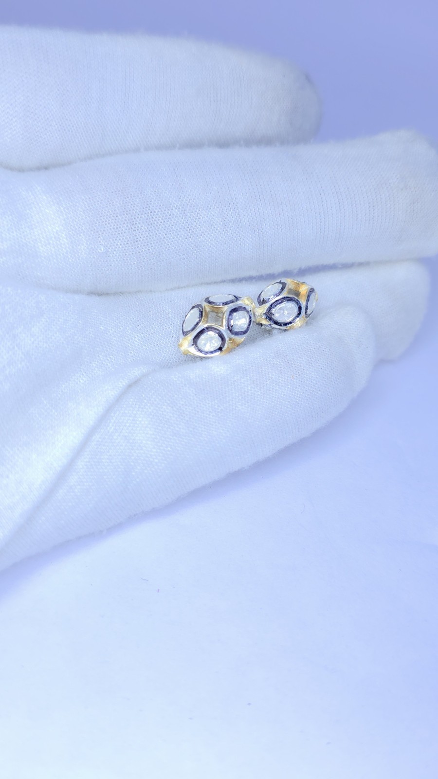 Pave Diamond Oval RoseCut Diamond Beads 925 Silver Polki Beads For Jewelry.
