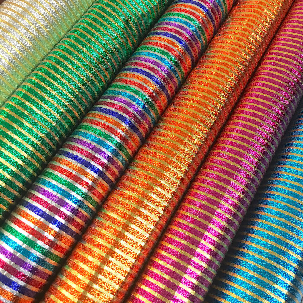 Metallic Foil Striped Brocade Fabric 56″ Wide 100% Polyester Sold By The Yard