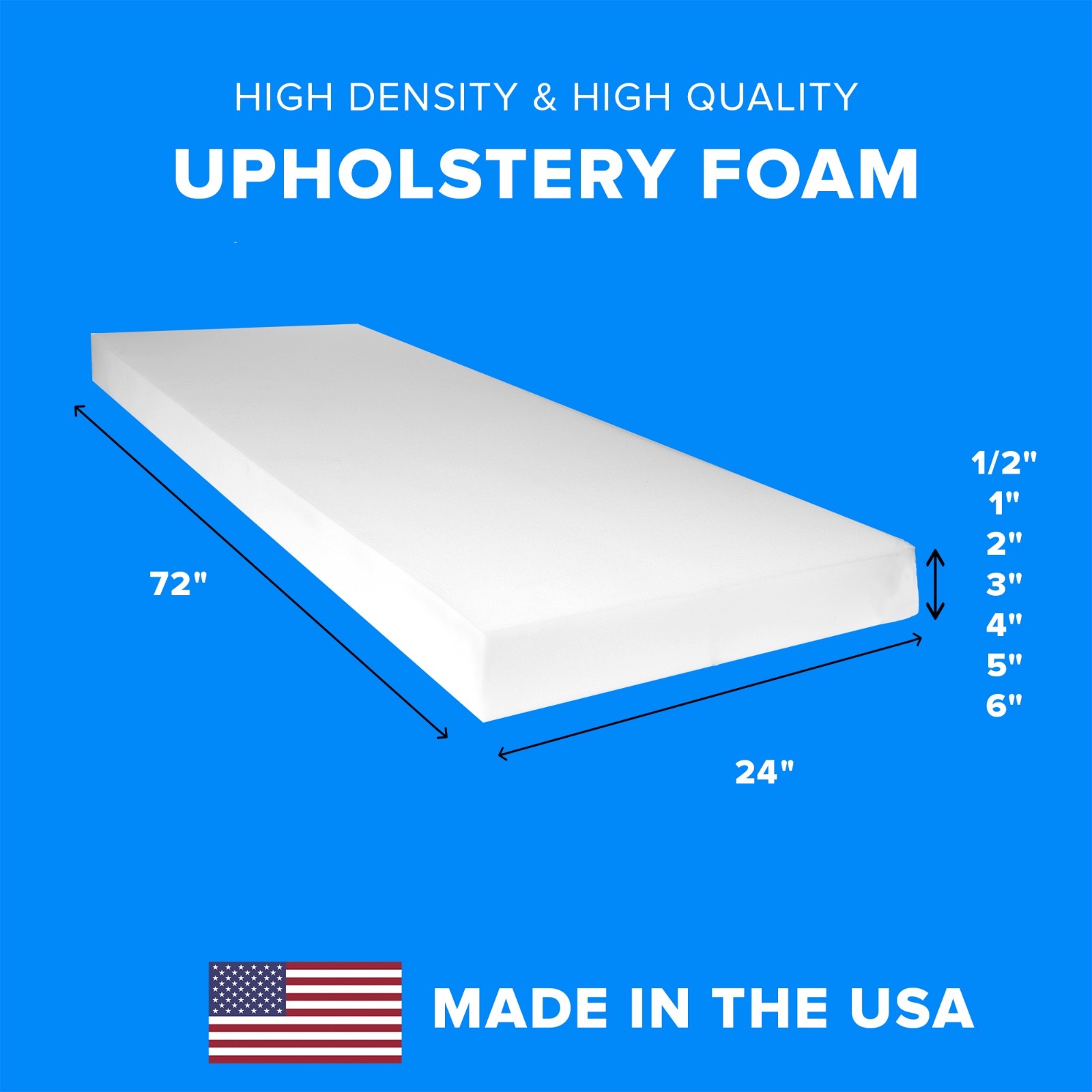 High Density Upholstery Foam Seat Couch Cushion Replacement – 24″ x 72″