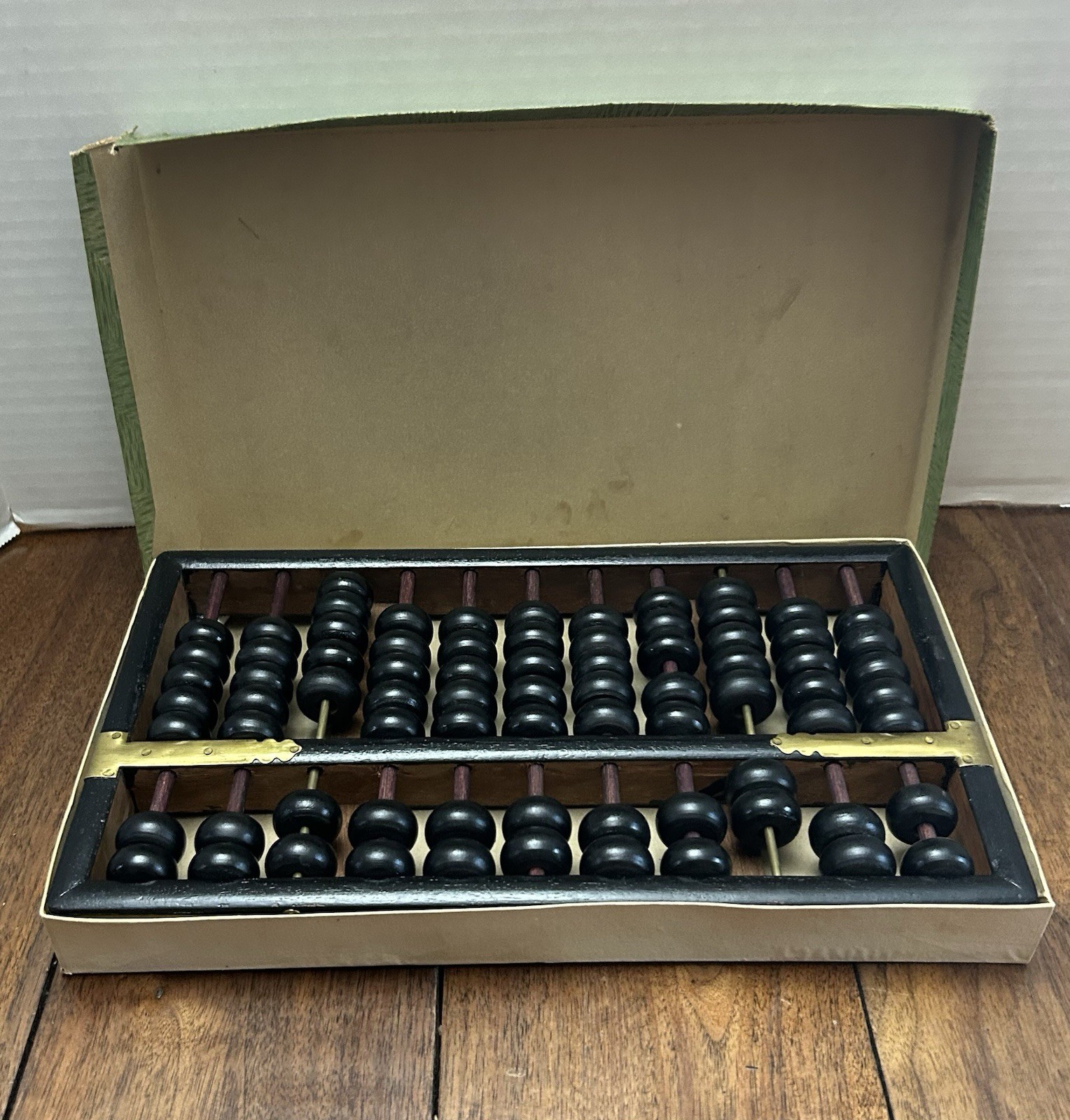 Vintage Lotus – Flower Brand ABACUS Black Painted Wood with Brass Accents 12”