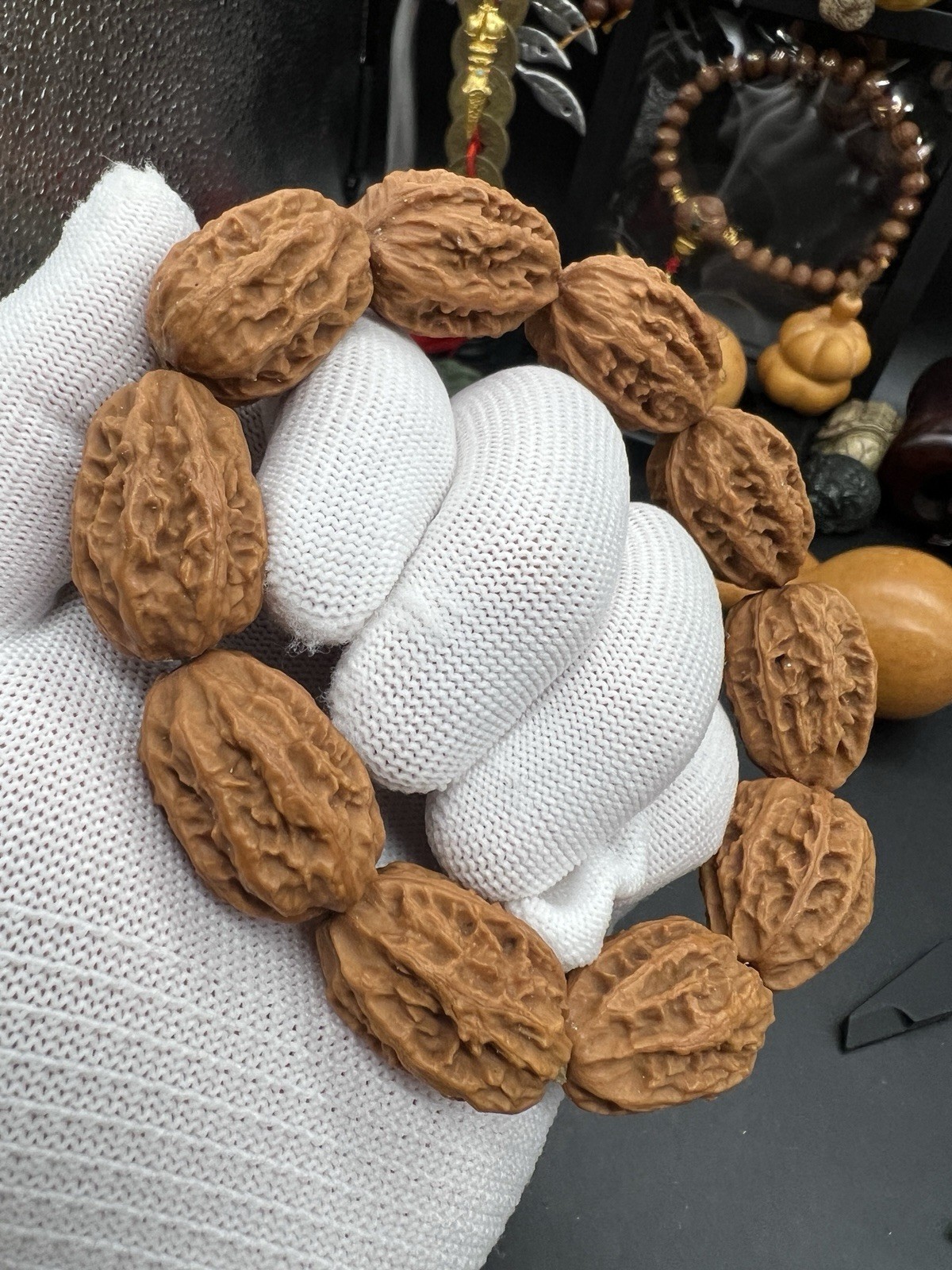19×21×27.5mm Chinese Small Walnut Bracelet Collection纯野生蝴蝶纹大枣珠手串