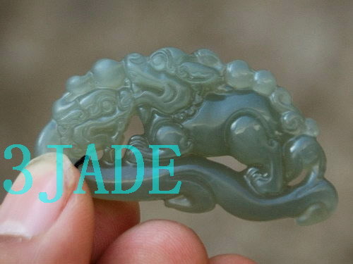 Natural Hetian Celadon Nephrite Jade Ancient Style Dragon Pendant / Carving
