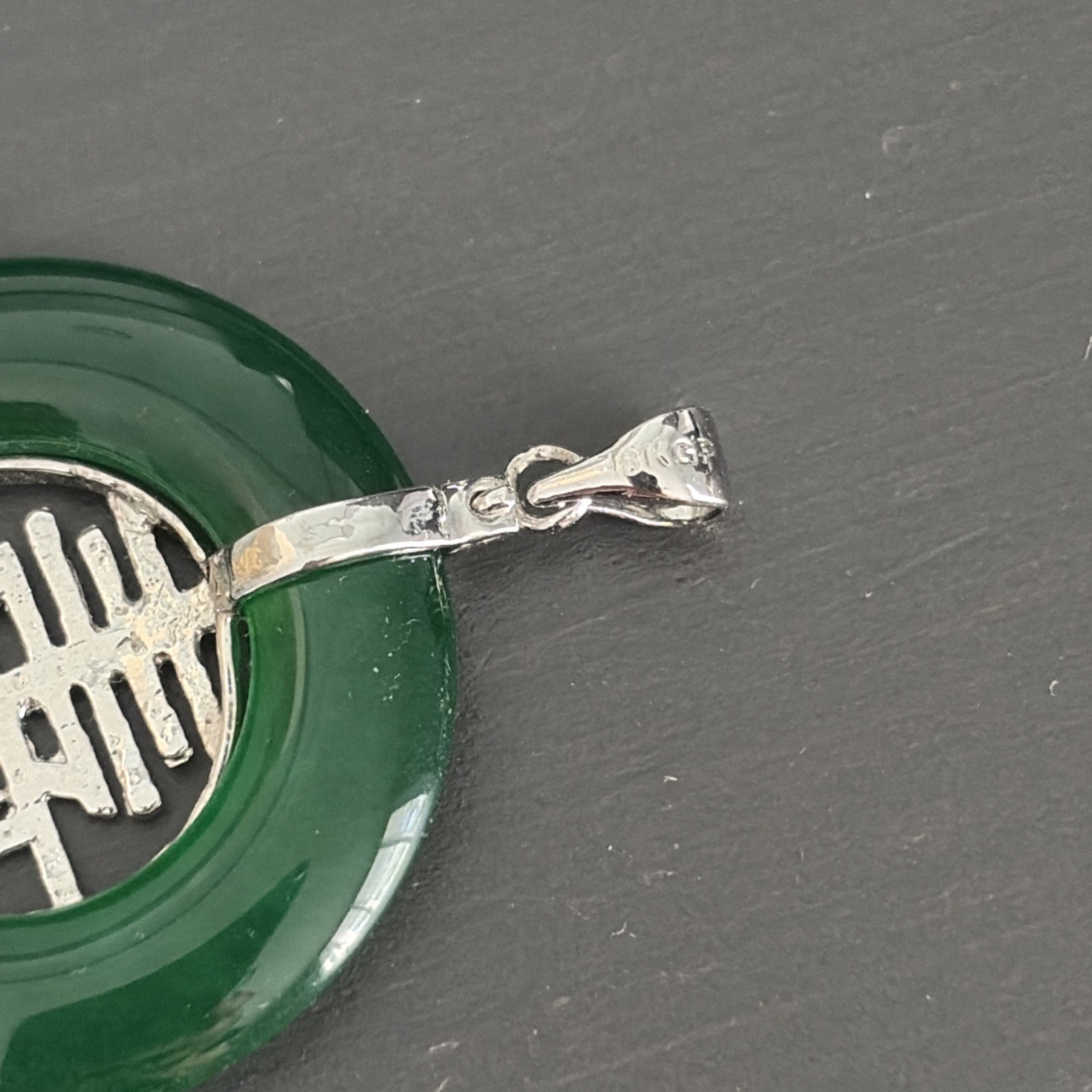 JADE PI Donut Pendant with Chinese Longevity Symbol Shou White 18K GF