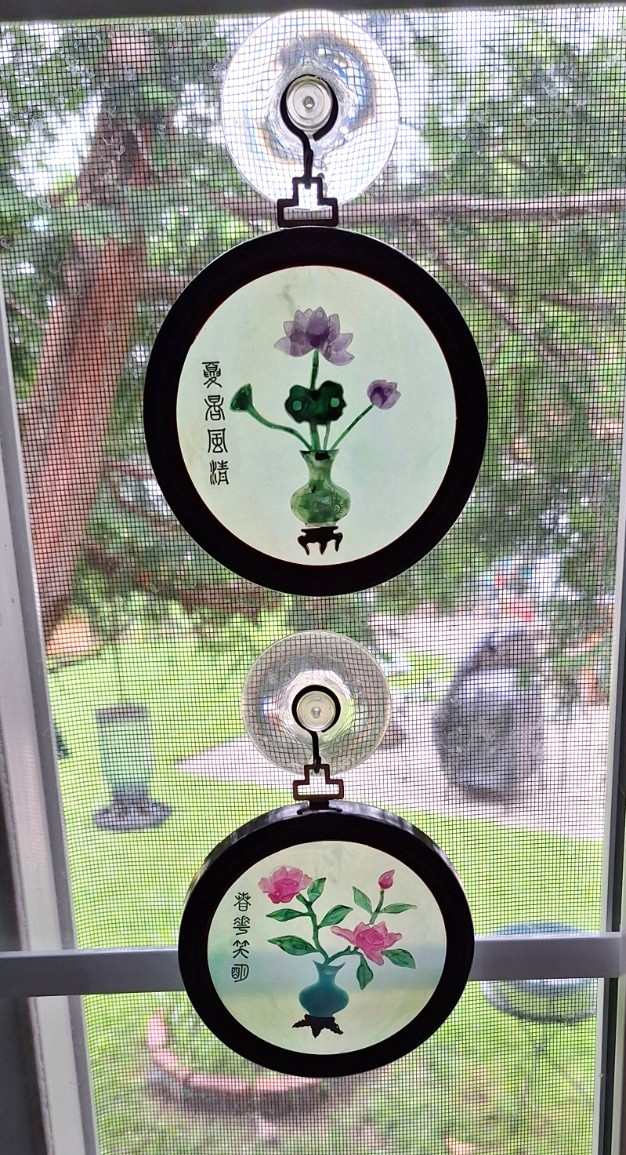 2VTG Faux Jade Asian Floral Wall Plaque 3.5″ Round Suncatcher Candle Home Decor