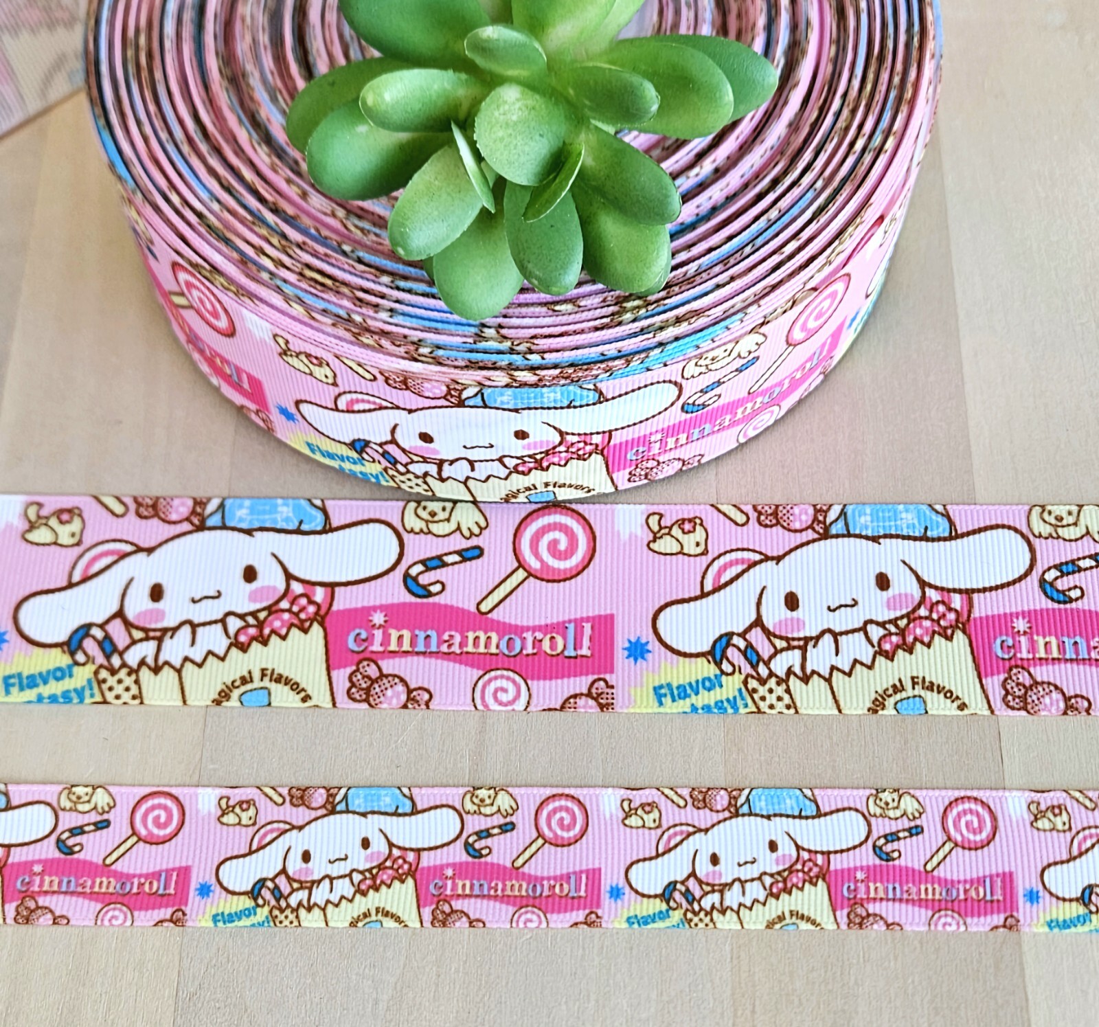 7/8 & 1.5″ (1 YD) Cinnamoroll Grosgrain Ribbon Cafe Cinnamon Chubby Puppy Sanrio