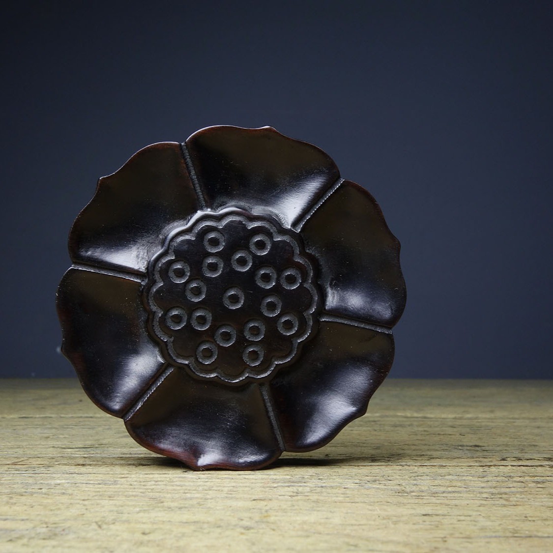 Vintage Hand Carved Sandalwood Lotus Tea Coaster Cup Mat Table Pad Decor 8.5cm