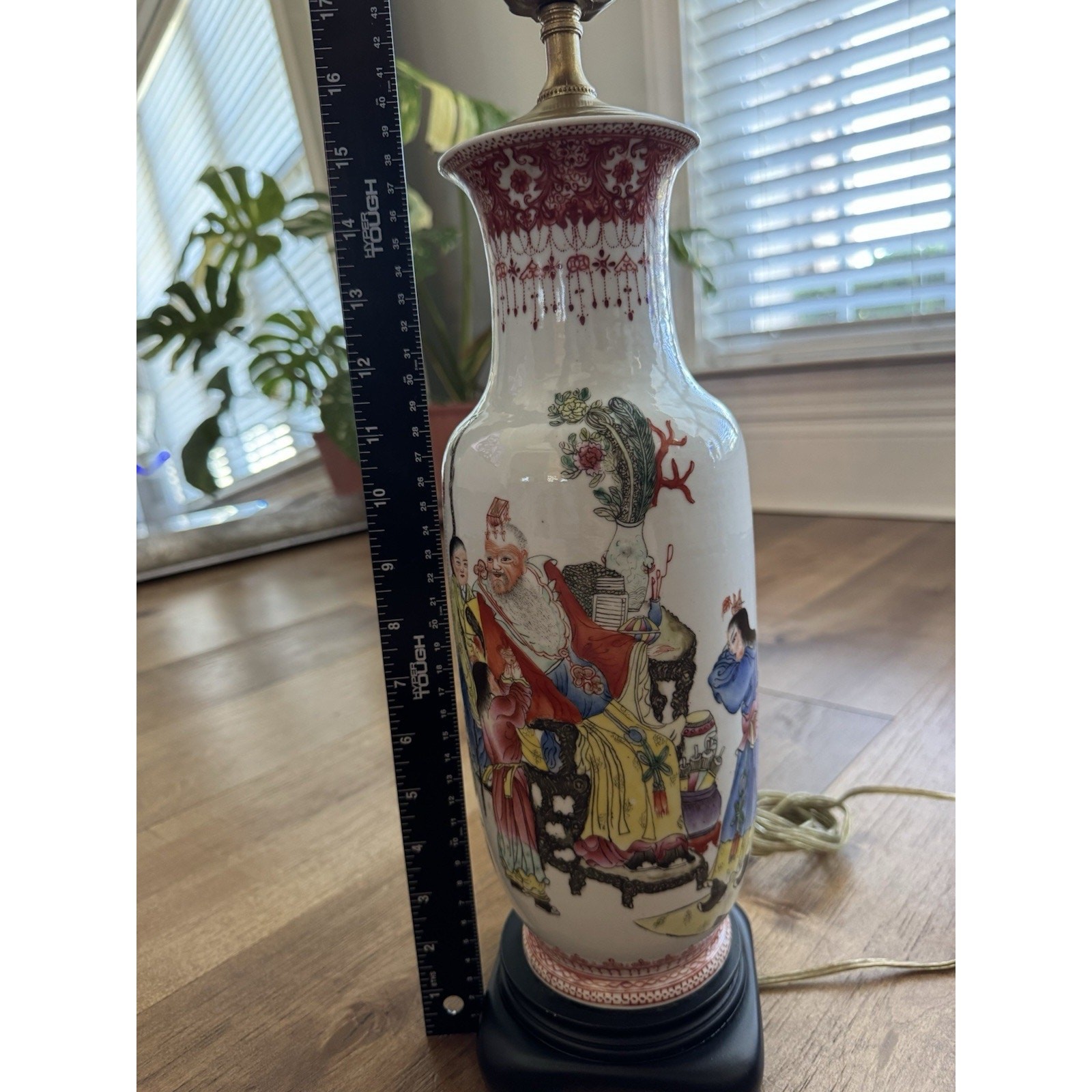 Vintage Chinese Porcelain Vase Lamp Shou Xing 28” Famille Rose Characters