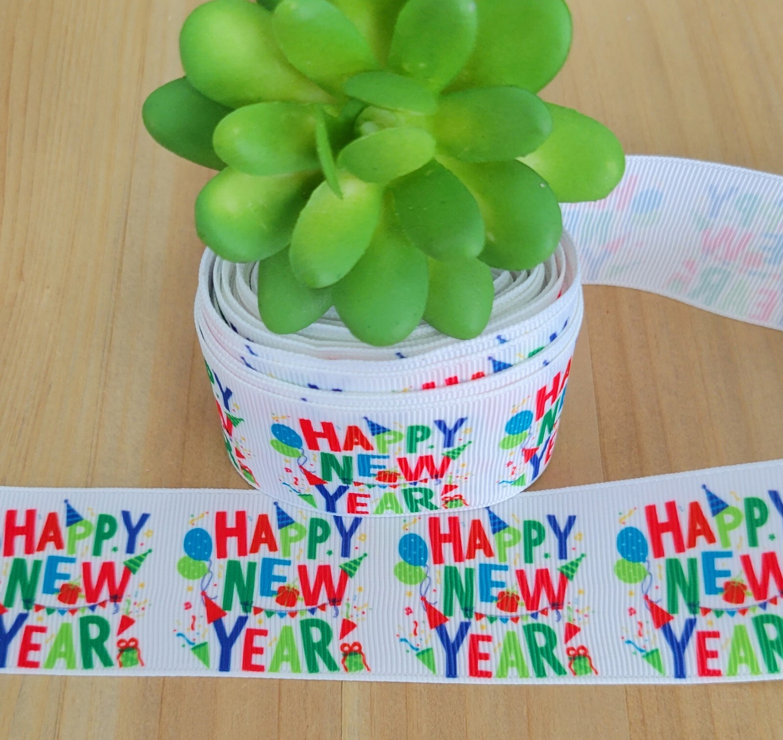 1.5 Inch (1 YD) Happy New Year Grosgrain Ribbon New Years Balloons Banner