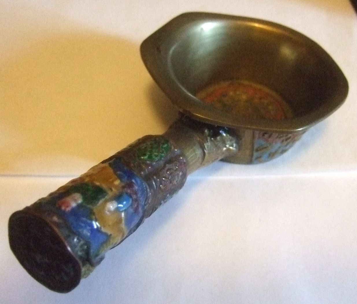 Chinese Brass Enamel Ashtray Estate Heirloom