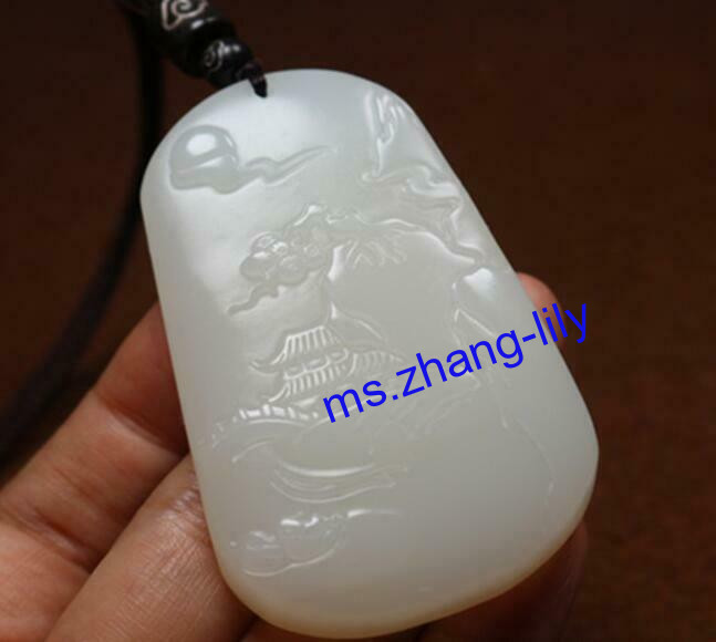 Chinese Jade Pendant Hetian Jade White Jade Floating Carved Landscape Craft