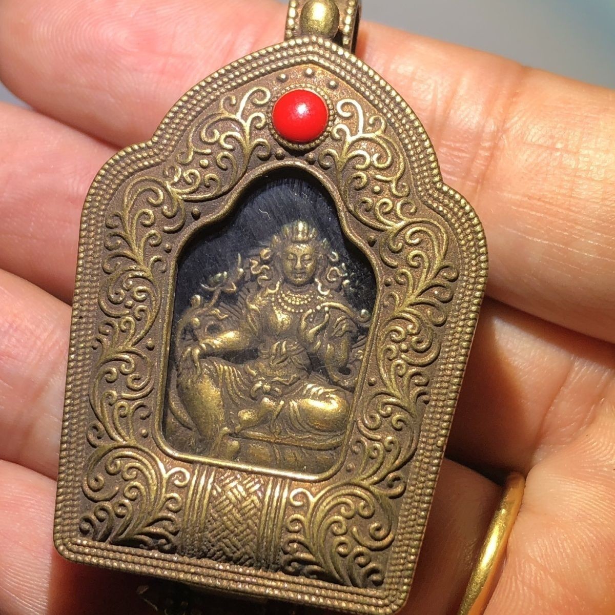 Vintage Tibetan Brass Gau Box Pendant Green Tara Amulet Random Design