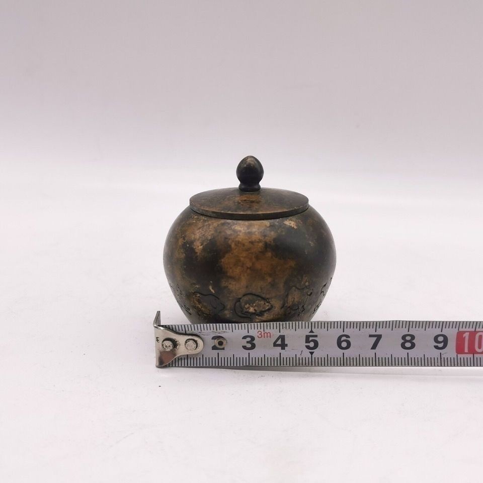 Vintage Chinese Zodiac Brass Tea Caddy Antique Copper Storage Jar 245.8g