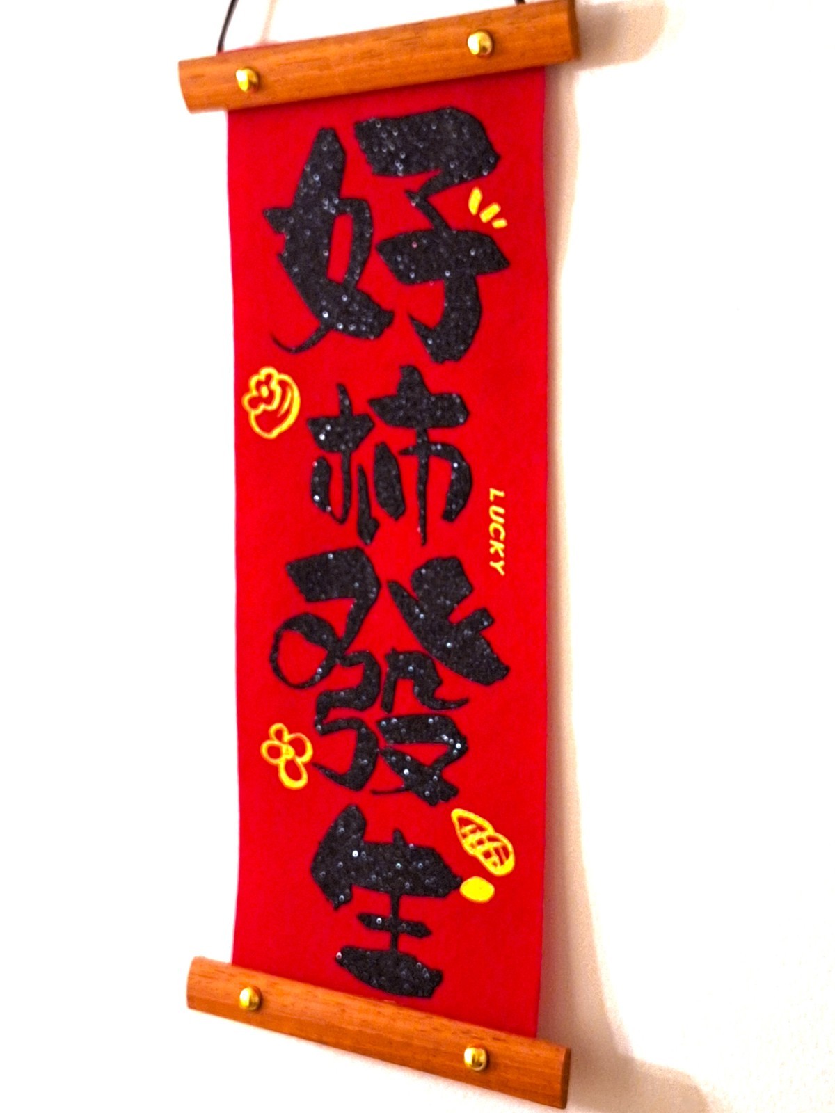 CHINESE character red gold NEW YEAR velvet paper Scrolls glitter home decor NEW