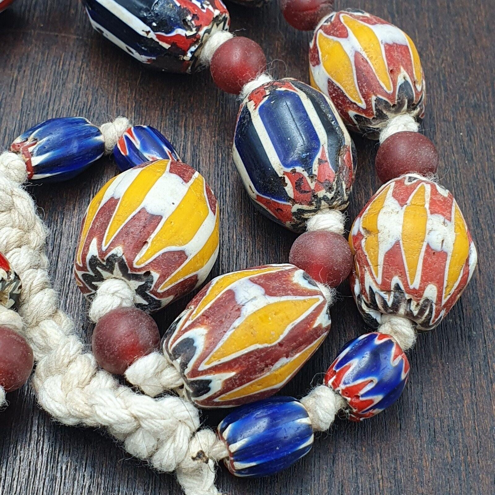 Vintage venetian style chevron big beads collection beaded necklace b22