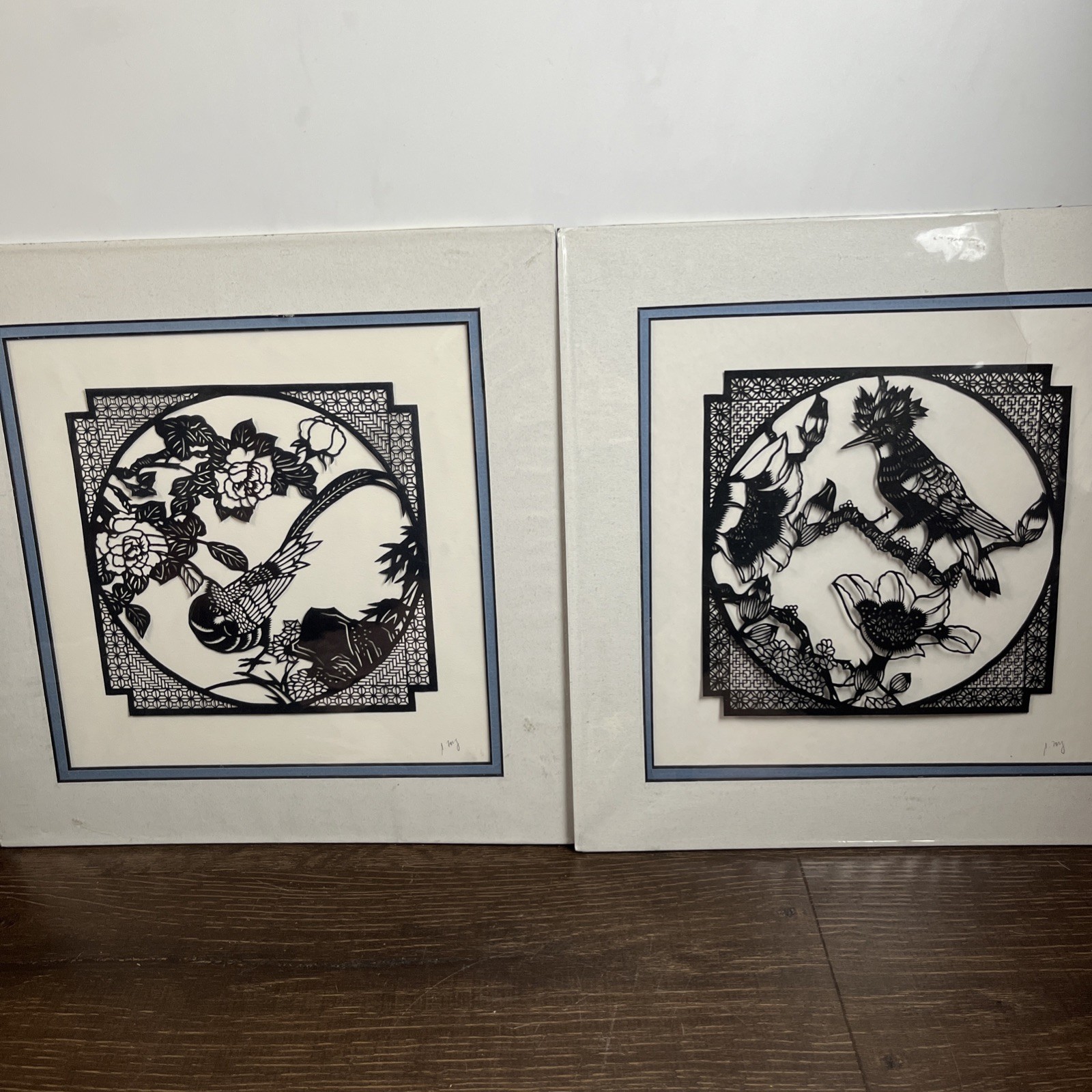 Vintage Chinese hand cut paper cutouts professionally framed Set 2