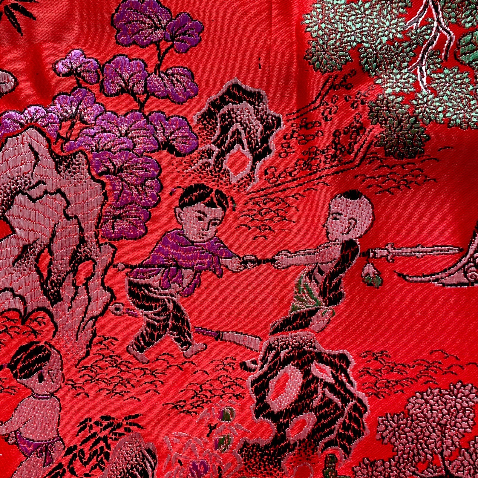 Vintage Chinese Piano Shawl Tablecloth Tapestry Red Silk Brocade 38 x 35 NEW