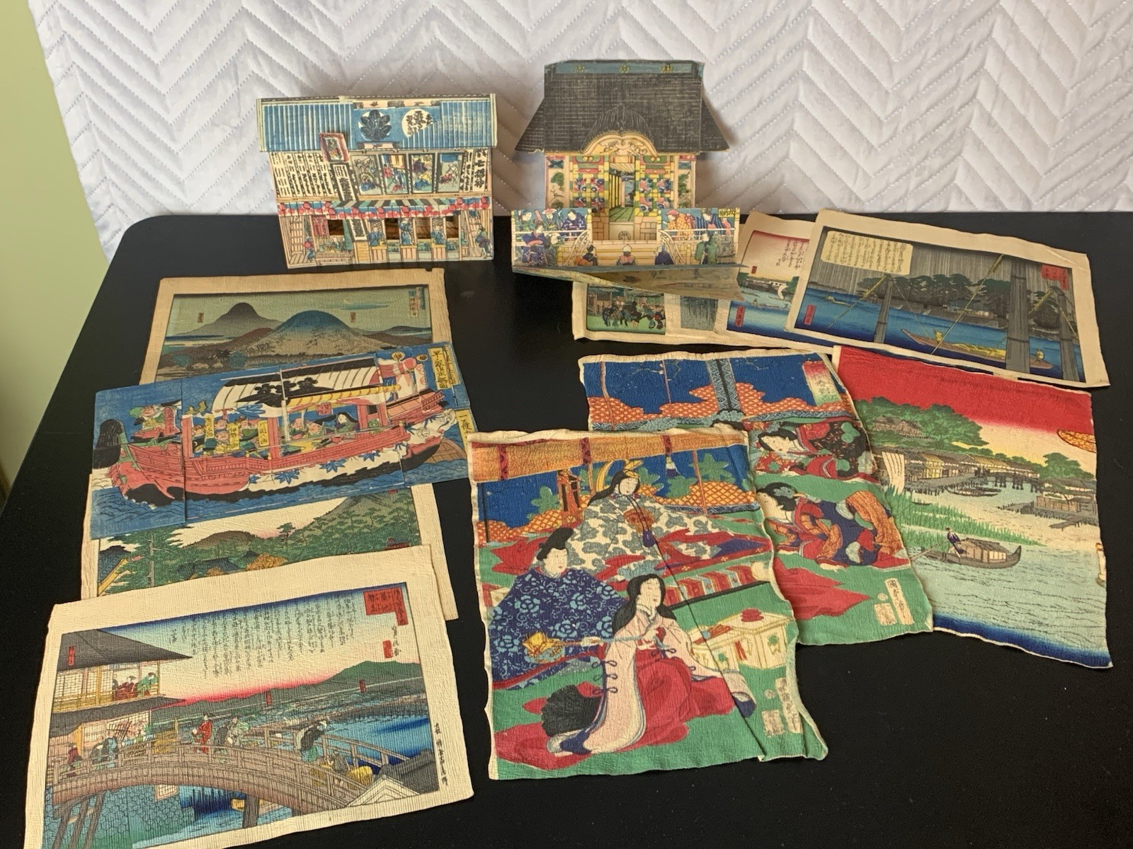 Vintage Antique Painted Paper Chinese Art Unframed Lot 3D Pop Up Home Decor